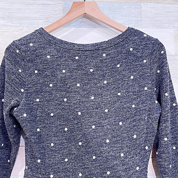 LE LIS Hacci Knit Polka Dot Dress Blue White 3/4 Sleeve Stretch Womens Medium - Picture 4 of 6